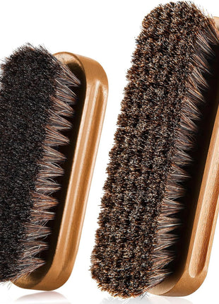 4 Pcs Horsehair Shine Shoes Brush Kit Polish Dauber Applicators Cleaning Leather Shoes Boots Care Brushes Suede Cleaner Brush with Microfiber Shoe Cloth(4 Pcs Style A)