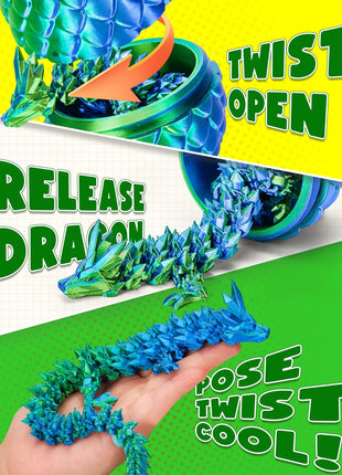 TBOLINE 12" 3D Printed Dragon Egg, Cool 3D Printer Articulated Crystal Dragon Toys for Kids, Surprise Animals Figurines Fidget Dinosaur Eggs Toys for Boys Kids Teen 5-7 4-6 8-12