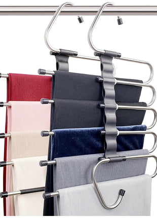 Magic Pants Hangers Space Saving - 2 Pack for Closet Multiple Layers Multifunctional Uses Rack Organizer for Trousers Scarves Slack (2 Pack with 10 Metal Clips)