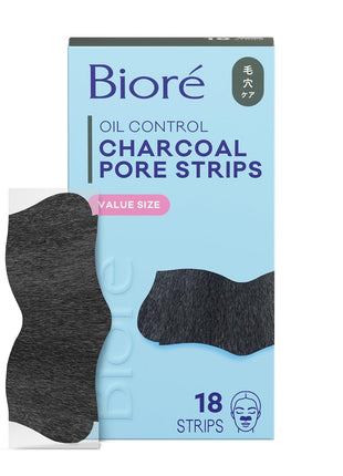 Biore Charcoal Deep Cleansing Nose Pore Strips, Blackhead Remover, 18 ct | C-Bond Technology, Instant Pore Unclogging, Charcoal Blackhead Remover, Best for Oily Skin