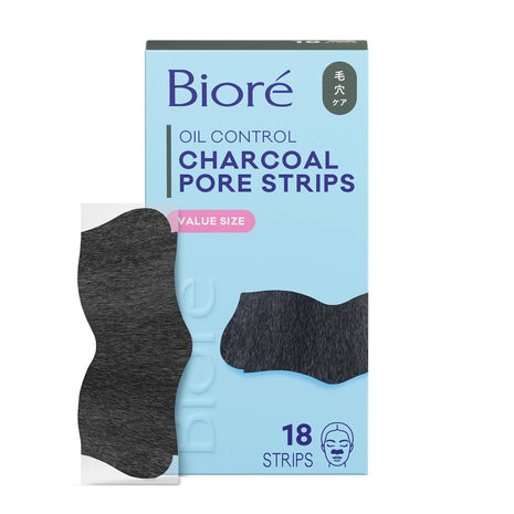 Biore Charcoal Deep Cleansing Nose Pore Strips, Blackhead Remover, 18 ct | C-Bond Technology, Instant Pore Unclogging, Charcoal Blackhead Remover, Best for Oily Skin