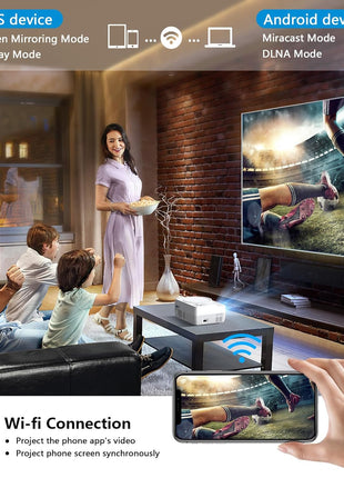 Full HD WiFi Bluetooth Projector Built in DVD Player, 12000LM 1080P Supported, Portable Mini DVD Projector for Outdoor Movies, 250" Home Theater, Compatible with iOS/Android/TV Stick/PS4/HDMI/USB/TF