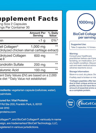 Vital Proteins Enhanced Collagen Complex 60 Capsules | BioCell Collagen®, Supports Skin Elasticity, Joint Health & Skin Appearance, 30 Servings