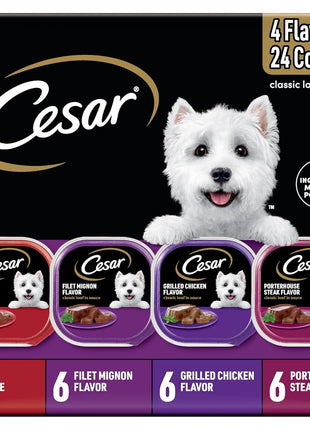 Cesar Wet Dog Food Classic Loaf in Sauce Beef Recipe, Filet Mignon, Grilled Chicken and Porterhouse Steak Variety Pack, 3.5 oz. Easy Peel Trays (24 Count, Pack of 1)