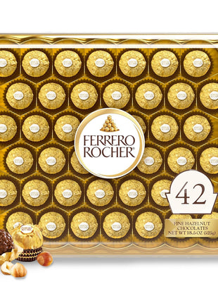 Ferrero Rocher Gourmet Hazelnut Milk Chocolate Gift Box, 42 Individually Wrapped Chocolates, 18.5 oz