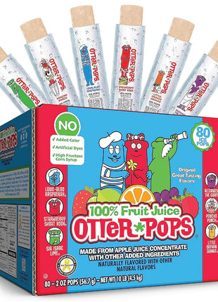 Otter Pops Freezer Bars, 100% Fruit Juice Ice Pops, Original Flavors (80ct – 2oz bars)