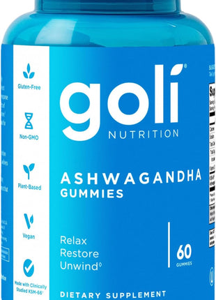 Goli Ashwagandha & Vitamin D Gummy   60 Count   Mixed Berry, KSM 66, Vegan, Plant Based, Non GMO, Gluten Free & Gelatin Free Relax. Restore. Unwind, Pack of 1