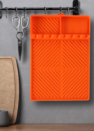 Silicone Tools Mat for Griddle Kitchen Cooking Baking Countertop-Side Shelf Spatula Mat with Drip Pad for Blackstone Weber Traeger Pit Boss Flat Top Grill Smoker- BBQ Accessories Gifts for Men(Orange)
