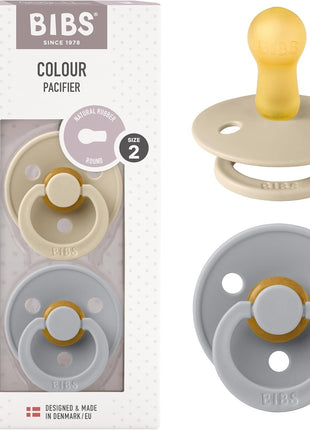 BIBS Pacifiers Colour Collection | Natural Rubber Baby Pacifier | Set of 2 BPA-Free Soothers | Made in Denmark | 0+ Months (Pack of 2) | Dusty Blue/Steel Blue