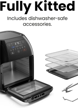 CHEFMAN Multifunctional Digital Air Fryer+ Rotisserie, Dehydrator, Convection Oven, 17 Touch Screen Presets Fry, Roast, Dehydrate, Bake, XL 10L Family Size, Auto Shutoff, Large Easy-View Window, Black