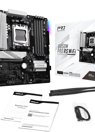 ASRock AMD B850M Pro RS WiFi 6E Socket AM5 Ryzen 9000, 8000 and 7000 Series DDR5 B850 up to 8000+ (OC) MHz 256GB Micro ATX Motherboard M.2 SATA3 6.0 Gb/s PCIe 5.0 Realtek 2.5G LAN BIOS Flashback