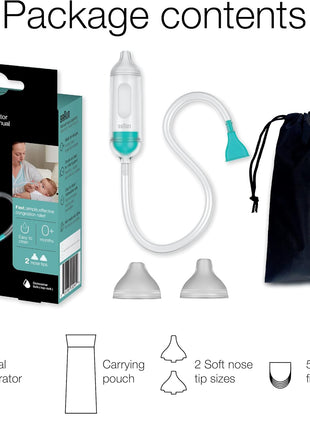 Braun Manual Nasal Aspirator - Mucus Remover, Blocked Nose Relief, Manual Suction Power, 2 Nose Tip Sizes, Newborn, Baby, and Child Friendly, Dishwasher Safe, FSA and HSA Eligible