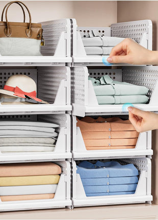 5 Pack Stackable Closet Storage Basket - Stackable Storage Bins, Multifunctional & Foldable Closet Organizer Waterproof, Wardrobe Cupboard Space-Saving Hat Storage Drawer Organizer, White