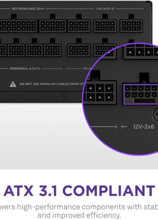 NZXT C1200 Gold ATX 3.1 - Fully Modular Low-Noise PC Gaming Power Supply - 1200 Watts - 80 Plus Gold - 12V-2x6 Connector - Zero Fan Mode - 100% Japanese Capacitors - Black