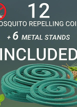 W4W Mosquito Repellent Coils - Outdoor Use Reaches Up to 10 feet - Each Burns for 5-7 Hours (Three Pack Contains 12 coils & 6 Stands)