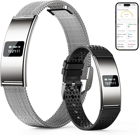 Smart Bracelet, Subscription-Free 24/7 Health Tracking, Heart Rate, SpO2, HRV & Sleep Tracker with IPX8 Waterproof, Wearable Activity & Fitness Tracker, 7-Day Battery, 2 Bands