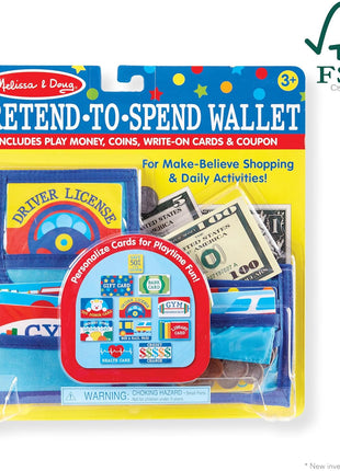 Melissa & Doug Pretend-to-Spend Toy Wallet With Play Money and Cards (45 pcs), Blue - FSC Certified