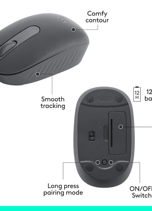 Logitech M196 Compact Ambidextrous Bluetooth Wireless Mouse - Graphite | Bluetooth connectivity, no USB receiver, quiet clicks, 3 non-customizable buttons, 12-month battery life, PC Mac compatible