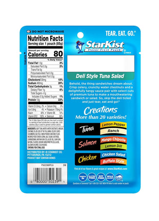 StarKist Tuna Creations Deli Style Tuna Salad, 3 oz Pouch (1 Pack) Ready to Eat Wild Caught Tuna, 13g Protein, 80 Calories Per Serving, Gluten Free, Soy Free, Kosher, Perfect for Meals and Snacks