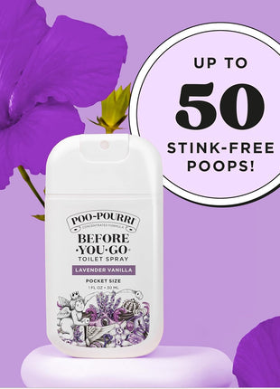 Poo-Pourri Before-You-Go Pocket Toilet Spray, Travel Essentials, Lavender Vanilla, 1 Fl Oz, Up to 50 Uses, On-The-Go Bathroom Odor Deodorizer with Essential Oils, TSA Approved Size