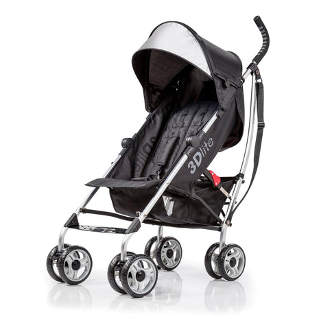 Bright Starts 3Dlite Convenience Stroller, Black - Lightweight Stroller, Large Seat Area, Mesh Siding, 4 Position Recline, Extra Large Storage Basket, Infant Stroller for Travel