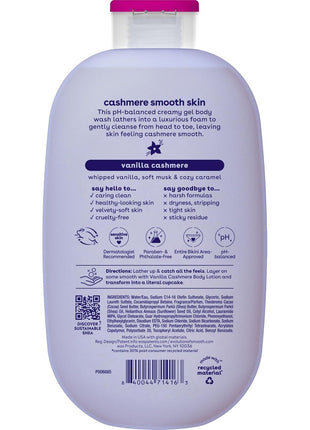 eos Shea Better Cashmere Body Wash, Vanilla Cashmere, Moisturizing, pH Balanced Body Wash, Creamy Gel Formula, Paraben & Phthalate Free, Sensitive Skin, 16 fl oz