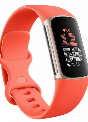 Fitbit Charge 6 Fitness Tracker with Google Apps - Heart Rate on Exercise Equipment - 3-Month Google Health Premium Membership Included - Health Tools - Gold/Coral - Small&Large Bands Included
