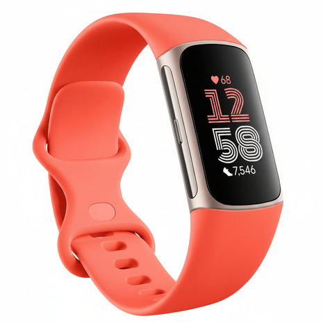 Fitbit Charge 6 Fitness Tracker with Google Apps - Heart Rate on Exercise Equipment - 3-Month Google Health Premium Membership Included - Health Tools - Gold/Coral - Small&Large Bands Included