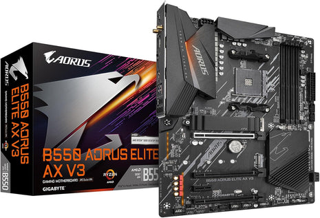 GIGABYTE B550 AORUS Elite AX V3 AMD AM4 ATX Motherboard, Supports Ryzen 5000/4000/3000 Processors, DDR4, 12+2 Power Phase, 2X M.2, PCIe 4.0, WIFI6, 2.5 GbE LAN, Front USB-C, Q-Flash Plus, RGB Fusion
