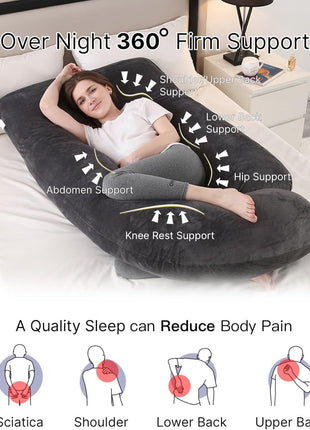 ALLOPERA Pregnancy Pillow, Full Body 57 Inch Maternity Pillow with Removable Washable Cover - Sleep Support for Legs, Back, Neck, Shoulder, HIPS, Belly for Pregnent Women, Black Grey Velvet Cover
