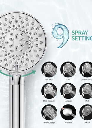 SR SUN RISE Filtered Shower Head with Handheld High Pressure 9 Spray Mode Showerhead Detachable Shower Head Water Softener Filters Beads for Hard Water Remove Chlorine 1 Filter Chrome