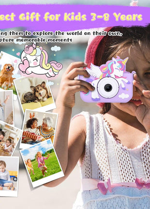 Unicorn Toys Camera for Kids Girls Age 3-8, Purple | Toddler Kids Digital Camera, Christmas Birthday Gifts for 3-8 Years Old Girl, 1080P HD Selfie Video Camera with 32GB SD Card