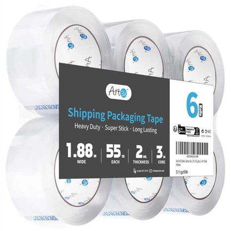 Art3d 6 Rolls Carton Sealing Tape Heavy Duty, Clear Packing Tape, 1.88 inch x 55 yds, 2 mil Thick