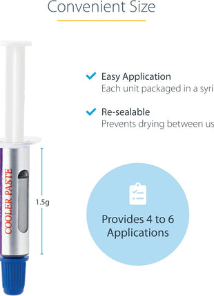 StarTech.com Thermal Paste, Metal Oxide Compound, Re-sealable Syringe (1.5g), CPU/GPU Thermal Grease Paste (SILVGREASE1)