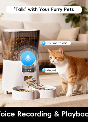 5L Smart Pet Feeder with HD Camera, WiFi Automatic Food Dispenser, Dual Stainless Steel Bowls, App Control, Voice Recorder, Motion Detection for Small and Medium Pets
