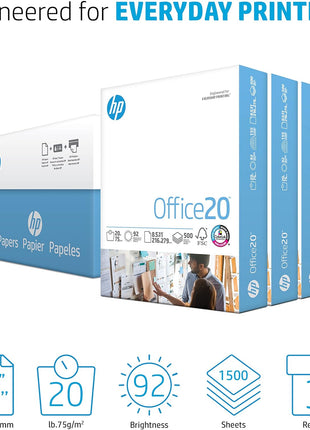 HP Printer Paper | 8.5 x 11 Paper | Office 20 lb | 3 Ream Case - 1500 Sheets | 92 Bright | Made in USA - FSC Certified | 112090C, White