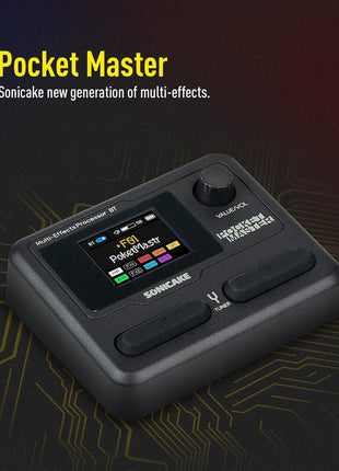 SONICAKE Pocket Master-Portable Multi Effects Pedal, 100 Built-in Guitar/Bass/Acoustic Effects, Amp Modeling, IR Cabinets Simulation, Stereo OTG USB Audio Interface, Rechargeable Guitar Pedal (Black)