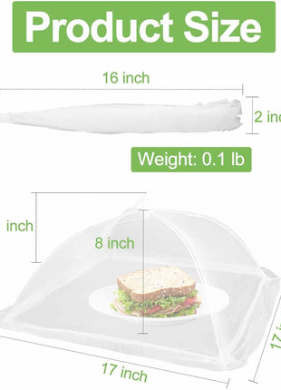 Lauon Large Food Cover,6 Pack Mesh Food Tent,17 inchx17 inch,White Nylon Covers,Pop Up Umbrella Screen Tents,Patio Net for Outdoor Camping, Picnics, Parties,BBQ,Collapsible and Reusable