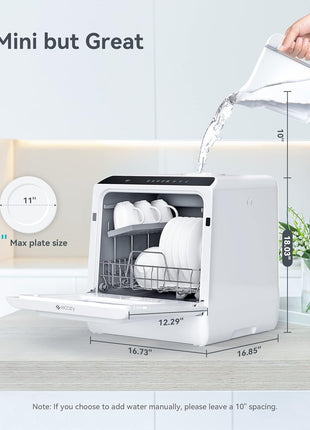 ecozy Portable Dishwasher Countertop, Mini Dishwasher with a Built-in 5L Water Tank, No Hookup Needed, 6 Washing Programs, Extra Air Drying Function for Apartments, Camping and RV