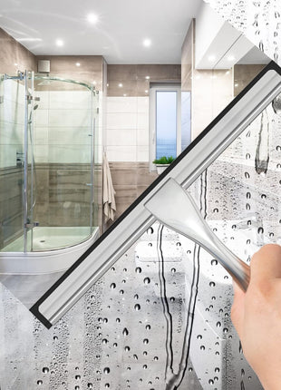 All-Purpose Stainless Steel Shower Squeegee for Shower Glass Door with 2 Adhesive Hooks, Bathroom Cleaner Tool Household Window Mirror Squeegee , Cleaning Tile Wall, Car, 10 Inch Silver