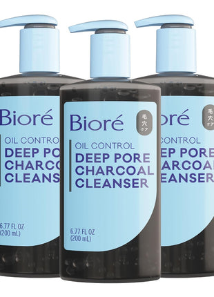 Biore Deep Pore Charcoal Face Wash For Oily Skin, 6.77 fl oz, 3pk | Daily Facial Cleanser, Removes Dirt & Makeup, Charcoal Formula, Deep Pore Cleansing