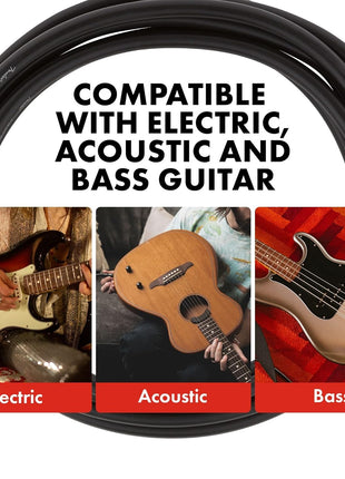 Fender Professional Series Instrument Cable, Guitar Cable 10 ft, Guitar Accessories, Stage Ready with Anti-Kinking Design, Black