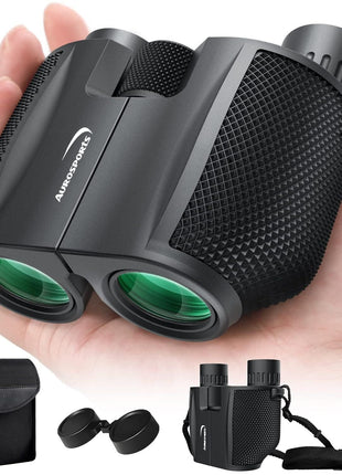 Aurosports 10x25 Compact Binoculars for Bird Watching, Cruise Ship, Travel | Small & Lightweight for Adults Kids; BAK4 & FMC for Crystal Clarity; Easy Focus with Case & Strap; Gift for Hunting, Sports