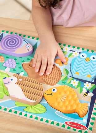 Melissa & Doug Forest Friends Touch & Feel Wooden Puzzle, 5-Piece Chunky Toddler Puzzles with Animals & Textured Silicone Puzzle Board Inlays, Preschool Toys for Girls & Boys Ages 2 and Up