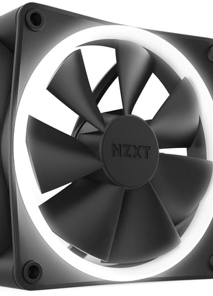 NZXT F120 RGB - 120mm PWM RGB PC Case Fan - Black | 120mm PWM RGB fan with advanced lighting customization and whisper-quiet cooling. CAM-compatible lighting.