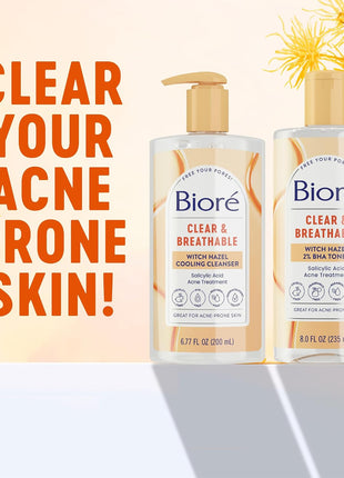 Biore Clear & Breathable Cooling Cleanser With Witch Hazel, 6.77 Fl Oz | Salicylic Acid Treatment, For Oily Skin, Gently Exfoliates, Helps Clear Breakouts, Cooling Sensation