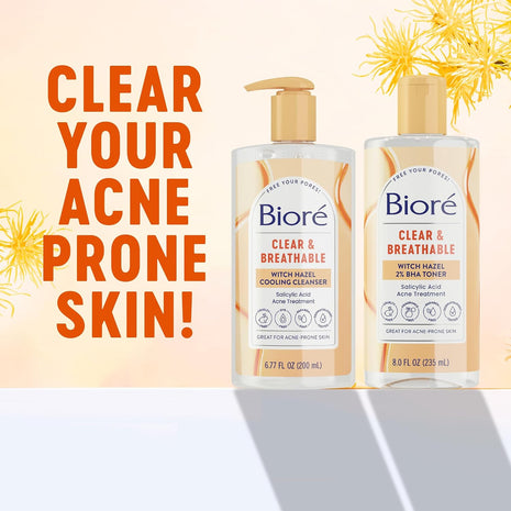 Biore Clear & Breathable Cooling Cleanser With Witch Hazel, 6.77 Fl Oz | Salicylic Acid Treatment, For Oily Skin, Gently Exfoliates, Helps Clear Breakouts, Cooling Sensation