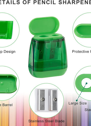 Sonuimy Pencil Sharpeners, 4 Pcs Pencil Sharpeners Manual,Dual Holes Compact Colored Handheld Pencil Sharpener for Kids with Lid Adults Students School Class Home Office (Covered)