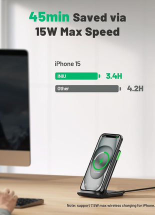 INIU Wireless Charger, 15W Fast Wireless Charging Station with Sleep-Friendly Adaptive Light Compatible with iPhone 17 16 15 14 13 12 Pro Max Samsung Galaxy S25 S24 S23 Note 20 Google etc