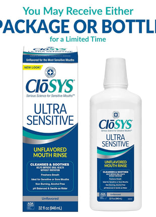 CloSYS Ultra Sensitive Mouthwash, 32 Oz, Alcohol Free Mouthwash, Unflavored Mouth Wash, Dye Free, pH Balanced, Helps Soothe Entire Mouth | Unflavored Mouth Wash, Dye Free, pH Balanced, Helps Soothe Entire Mouth
